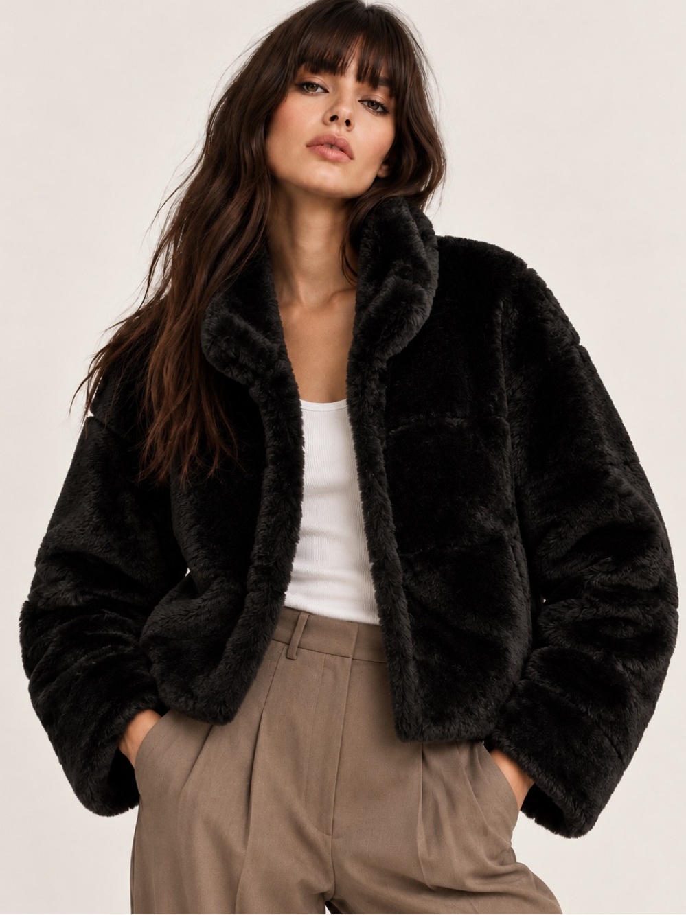 ZARA Black Faux Fur Plush Jacket Women’s Size Medium